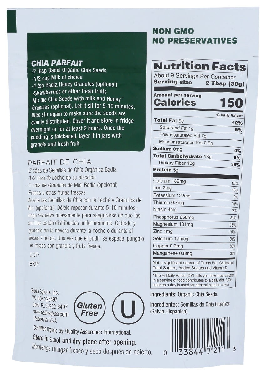 Badia Whole Chia Seeds 9oz Pack of 8 - Edible Superfood Rich in Nutrients