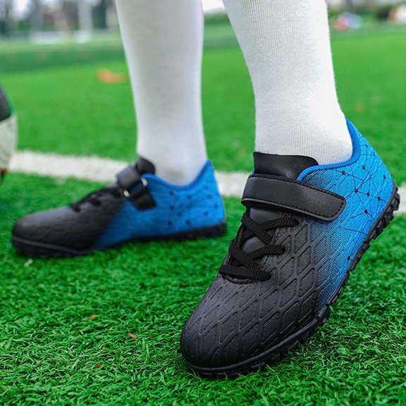 ZHOGXU Big Kids Boys Sneakers Lace Up Color Block Comfortable Lightweight Football Shoes For Training Blue 8-9 Years