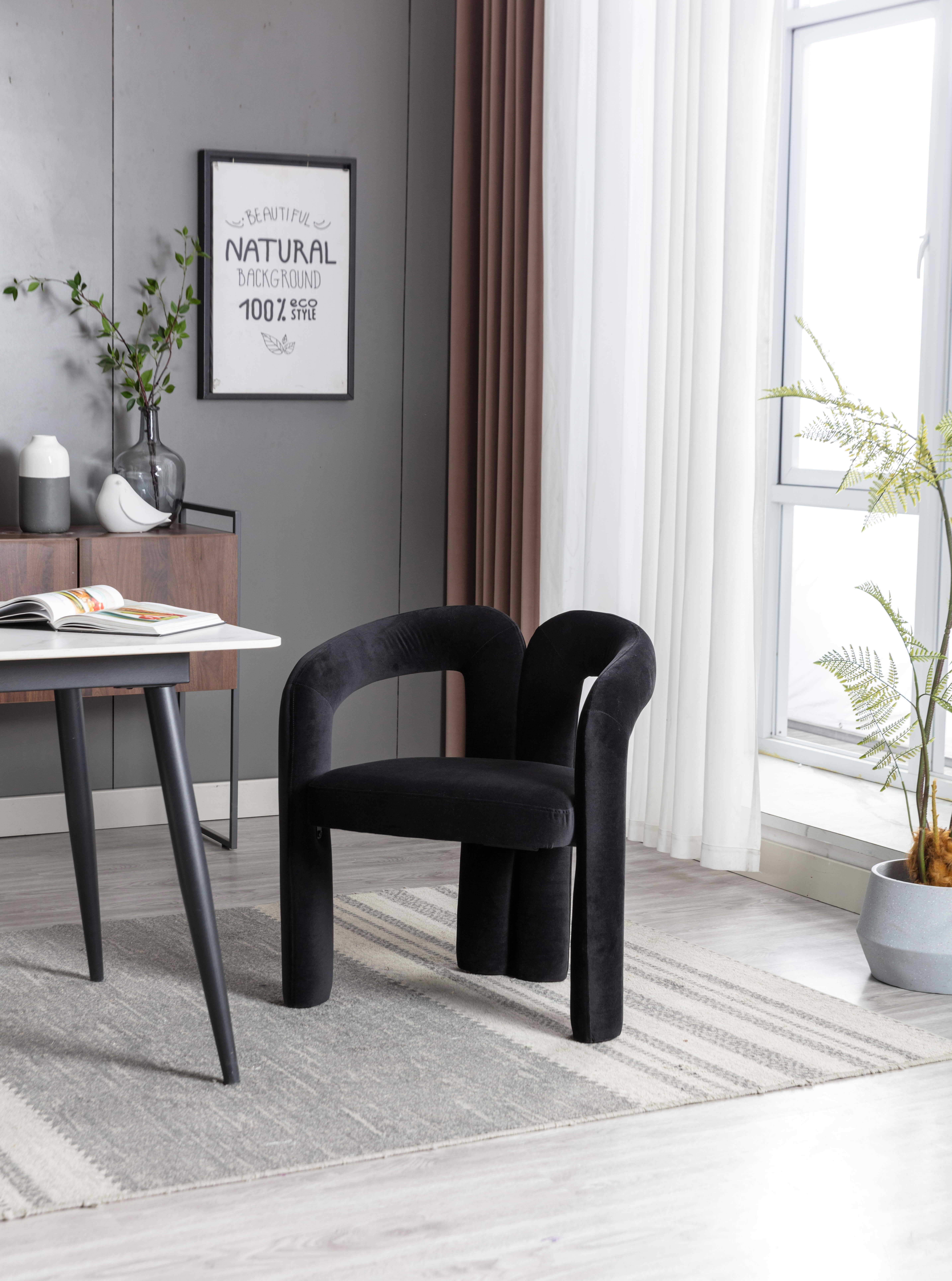 MAYEERTY Set of 2 Velvet Dining Chairs, Curved Back Side Chairs, Wood Legs, 250 lb Capacity, Black