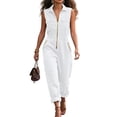 thumbnail image 4 of Chuancc Womens Summer Jumpsuits Dressy Casual One Piece Outfits Sleeveless V Neck Wide Leg Pants Rompers with Pockets White XL, 4 of 6