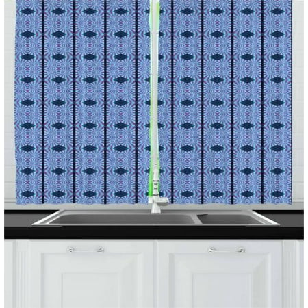 Teal And Grey Striped Curtains Psychedelic Curtains 2 Panels Set, Kaleidoscopic Pattern with Vertical Stripes and Rhombuses, Window Drapes for Living Room Bedroom, 55W X 39L Inches, Dark Teal Purple Grey Pale Blue, by Ambesonne ()
