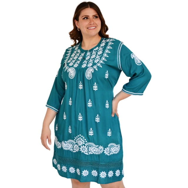 Vestido bordado Roman Fashion 78180 turquesa azul petroleo 36 Talla Extra