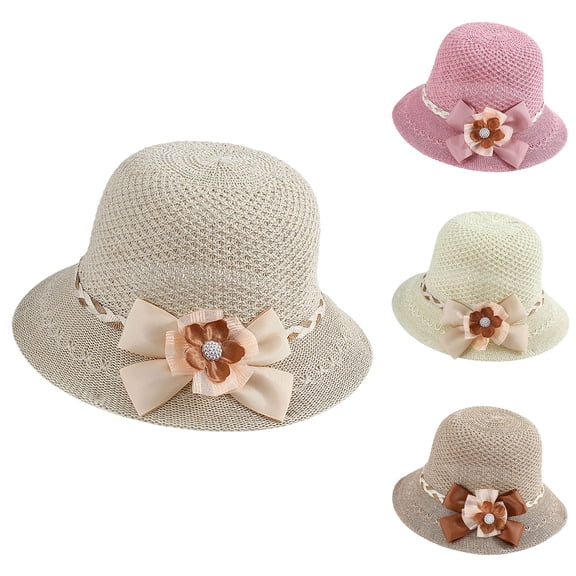 AirLoni Sun Hats For Women With Ruffled Bow Decor Woven Handmade Summer Foldable Breathable French Tea Party Church Hat Bucket Hat Bowler Hat Solid Color Khaki,One Size