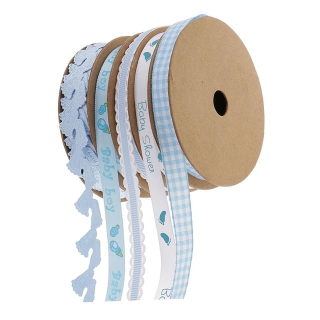 GUOOL 5Rolls Blue Baby Shower Cake Wrapping Ribbon Craft DIY Scrapbook Party Decor