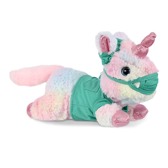 DolliBu Sunday Rainbow Unicorn Doctor Plush Toy - Super Soft Unicorn Doctor Stuffed Animal Dress Up with Cute Scrub Uniform and Cap Outfit - Fluffy Doctor Toy Plush Gift- 10.5 Inches