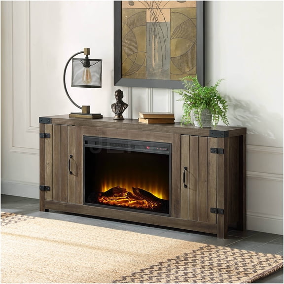 JERFIT 60 inch TV Stand with Electric Fireplace, Farmhouse Oak Entertainment Center with Storage Cabinet, Media Console for Living Room