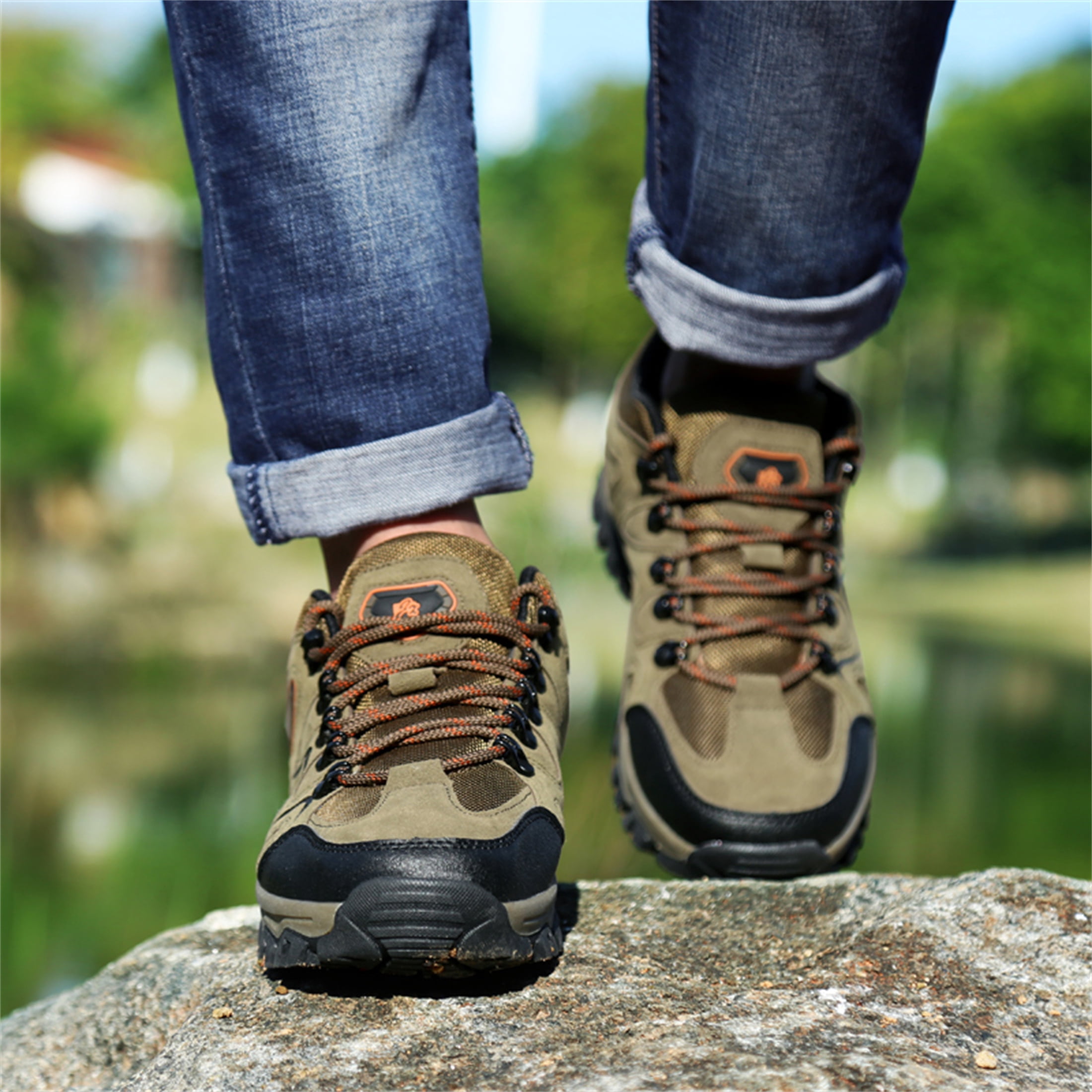 LASUDRAA Mens Lightweight Hiking Shoes Breathable Anti-Slip Outdoor Trail Trekking Shoes