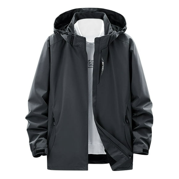 Ketyyh-chn99 Men's Plaid Sherpa Lined Jacke Men's Casual Detachable Hood Long Sleeve Zipper Pocket Coat Jacket Hiking Outdoor Waterproof Windbreaker Grey,5XL