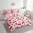 thumbnail image 7 of Feelyou Fresh Cherry Print Bedding Comforter Set 7 Pieces, Girly Pink Full Bedding Set, Cartoon Fruit Fitted Sheet Flat Sheet, Breathable Bedroom Decoration, 7 of 7