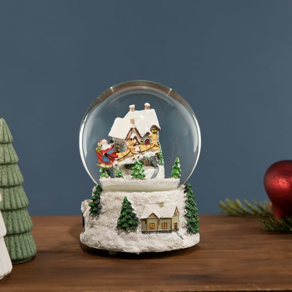 Northlight Musical and Animated Santa and Reindeer Rotating Christmas Water Globe - 6.75"
