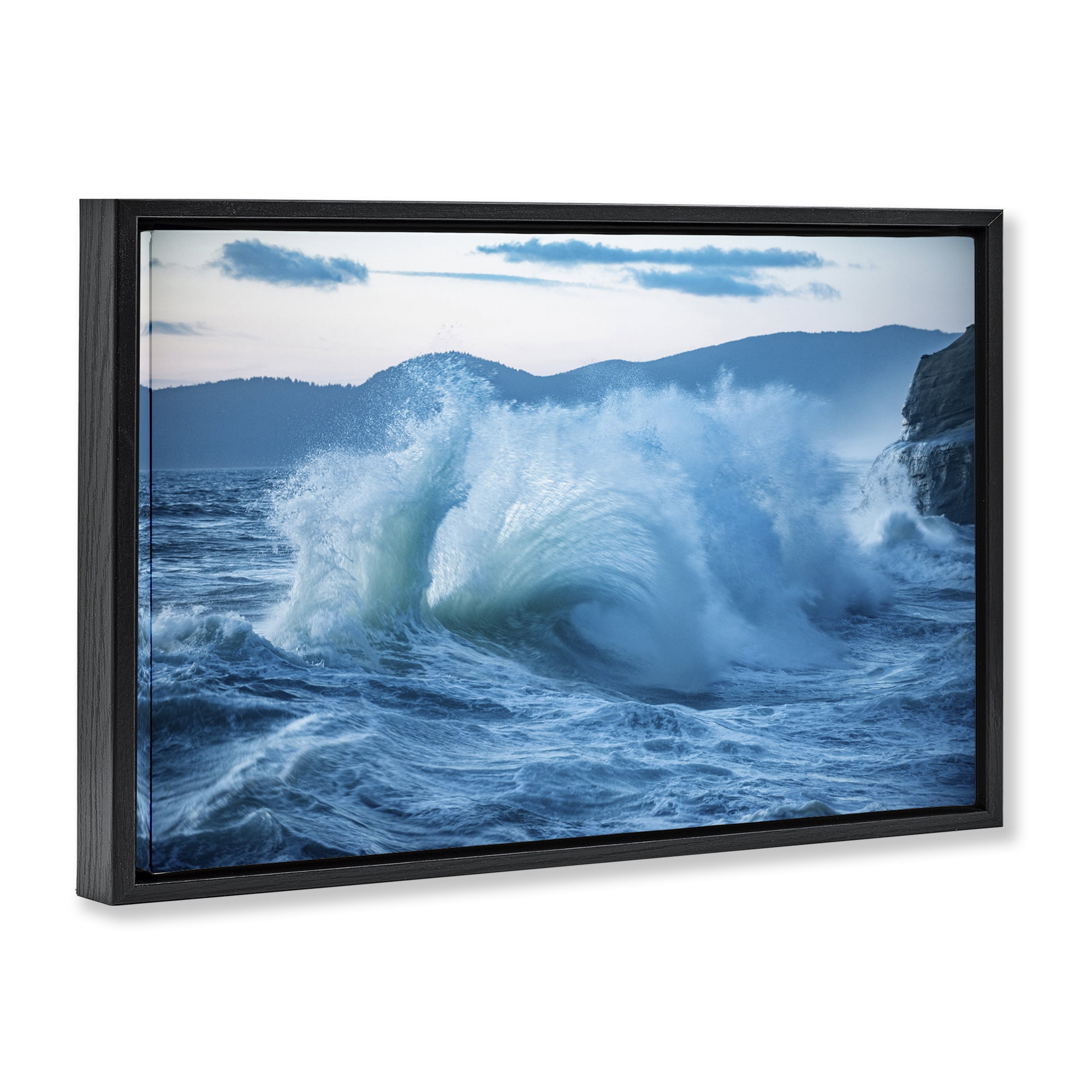 Stupell Industries Rolling Tsunami Wave Nautical & Beach Photography Black Floater Framed Canvas Art Print Wall Art, 25 x 17