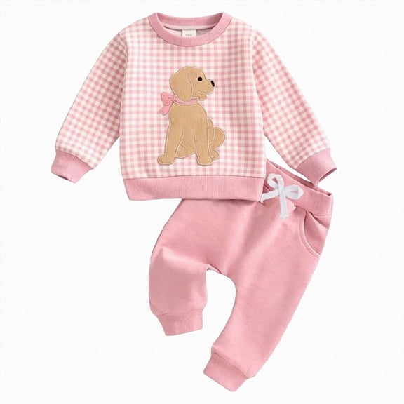 NOLDARES Toddler Infant Girls Outfits Fall Winter Clothing 2pcs Long Sleeve Graphic Top and Joggers Set Cute Print Clothing(Red,18-24 M)
