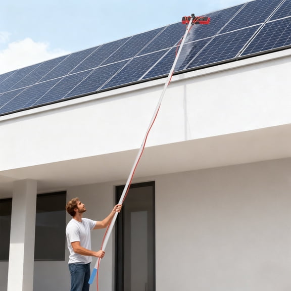 Cleaning Brush& Pole Cleaning Kit for Solar Panel Silver Red for Cleaning High Windows