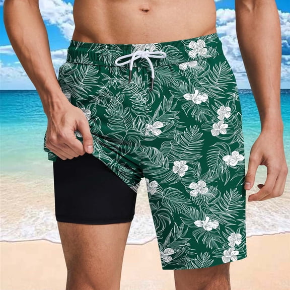 Mens Trunks Swim with Compression Liner Quick Dry Board Shorts Elastic Waist Swim Shorts Athletic Beach Pool Surfing Vacation Wear