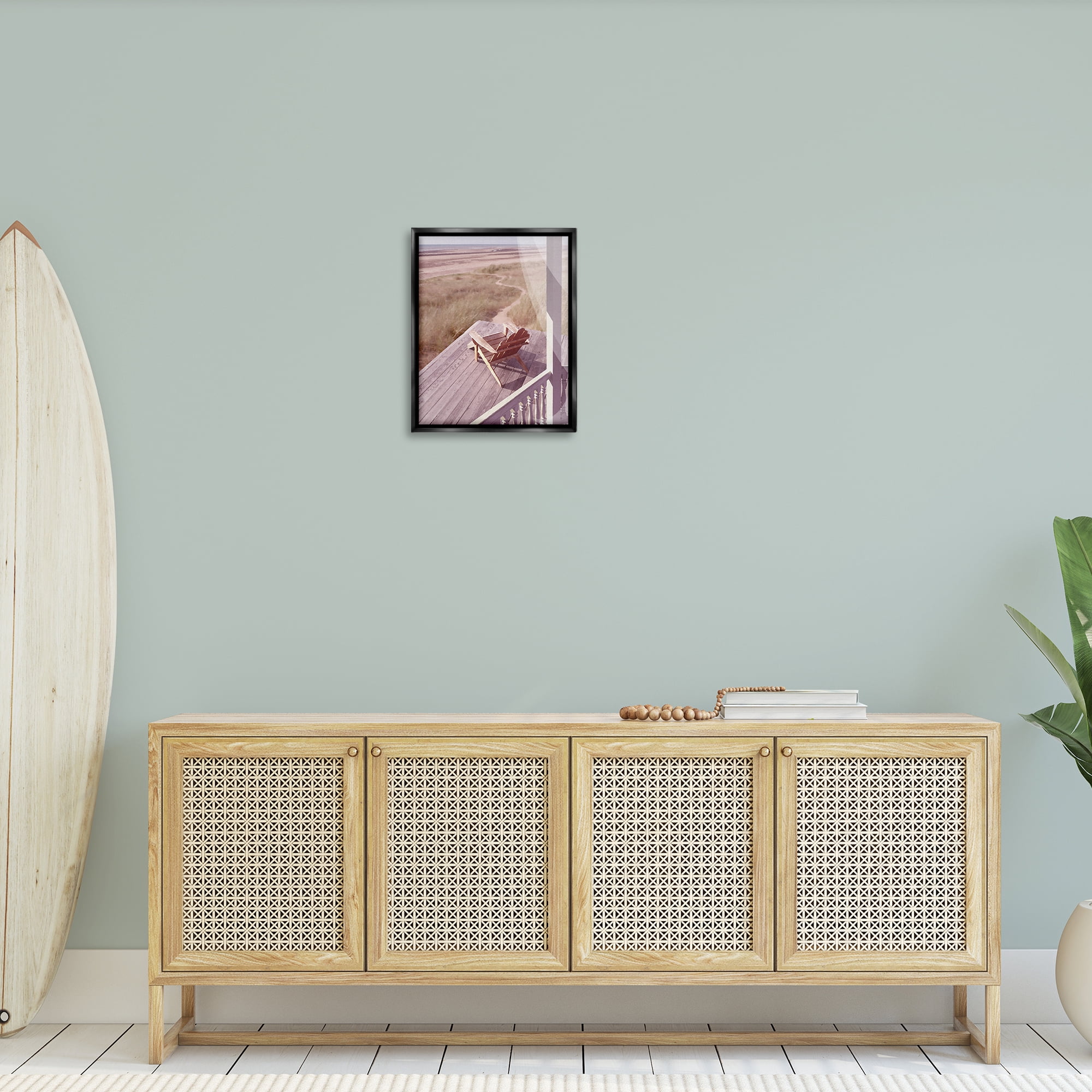 Stupell Industries Hamptons Beach Porch Landscape Painting Black Floater Framed Canvas Art Print Wall Art, 17 x 21