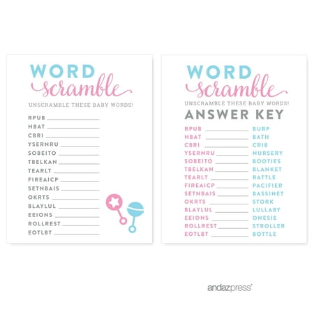 Word Scramble  Team Pink/Blue Gender Reveal Baby Shower Games ,