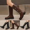 thumbnail image 2 of YLYL Women's Mid Calf Boots Wide Calf Chunky Heel Round Toe Lug Sole Fashion Riding Tall Boots, 2 of 9