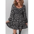 thumbnail image 2 of Women's Black Floral Long Sleeve Frilly Shirred Square Neck Mini Dress | [ZhiHiMeRi] | L, 2 of 4