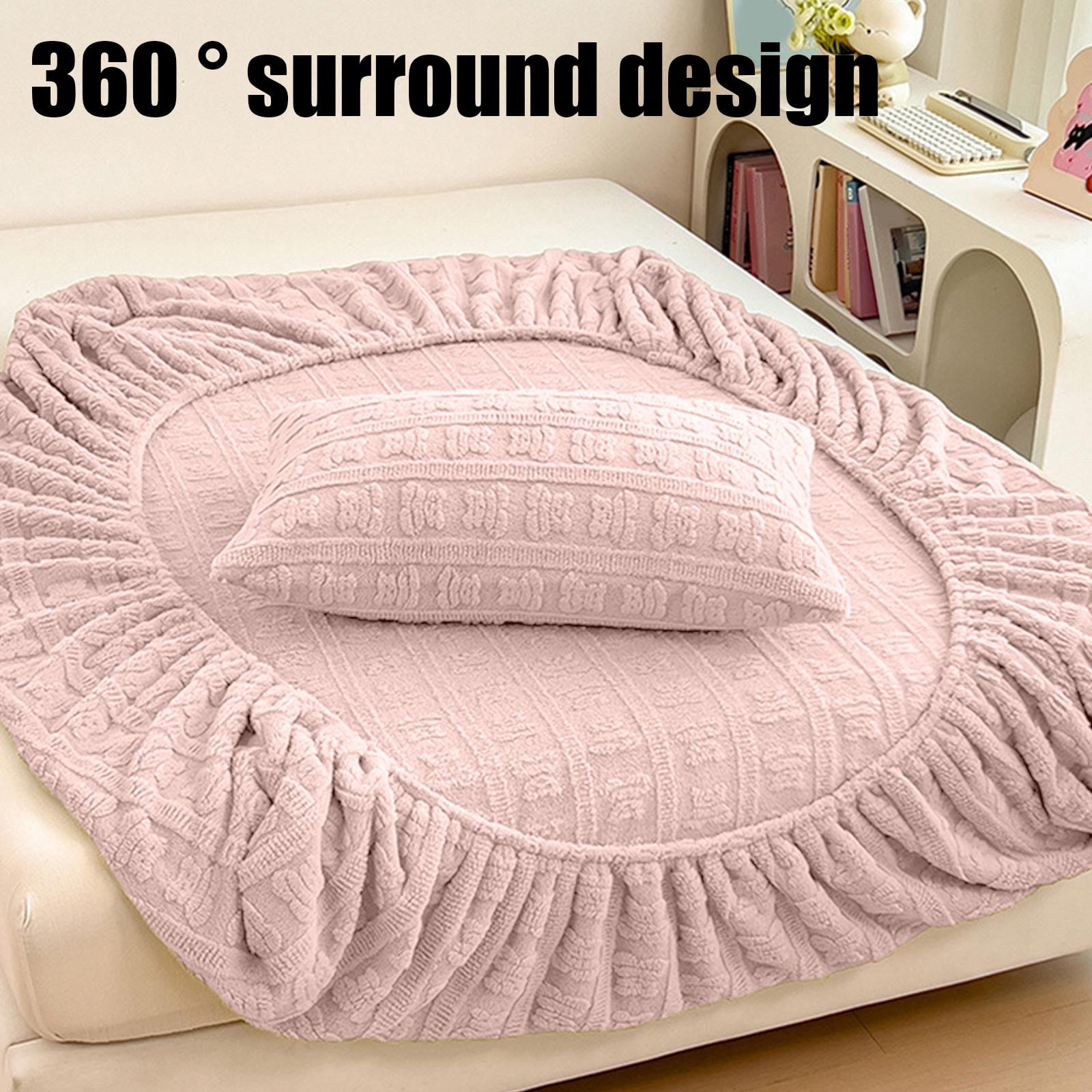 Tgbvmt Fall Winter Milk Velvet Fitted Sheet Thickened Thermal Anti-Static Fitted Sheet Full Coverage Jacquard Pattern Mattress Protector Soft Skin-Friendly for Home Bedroom Bedding Sleep Rest Decor