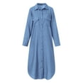 thumbnail image 3 of Sexy Dance Women Maxi Dresses Long Sleeve Shirt Dress V Neck Lapel Collar Baggy Light Blue S, 3 of 8