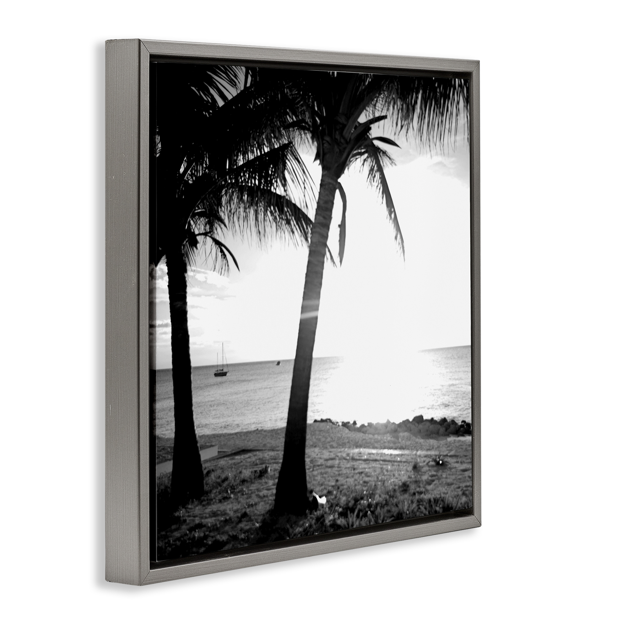 Stupell Industries Palm Tree Silhouettes Coastal Photography Gray Floater Framed Canvas Art Print Wall Art, 25 x 25