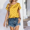 thumbnail image 4 of OIOLOYJM Short Sleeve Tops for Women 2026 Polka Dot Satin Casual Shirts Summer Crew Neck Loose Fit Pullover Tops Trendy Work Clothes Yellow 2XL, 4 of 6