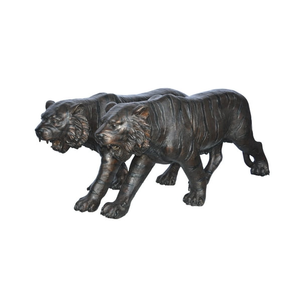 Pair Of Tigers Bronze Statues -  Size: 52"L x 10"W x 21"H.