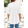 thumbnail image 2 of PRETTYGARDEN Women's Summer Short Lantern Sleeve Tops Loose Fit Button Down Shirt Casual Pleated V Neck Blouses, 2 of 7