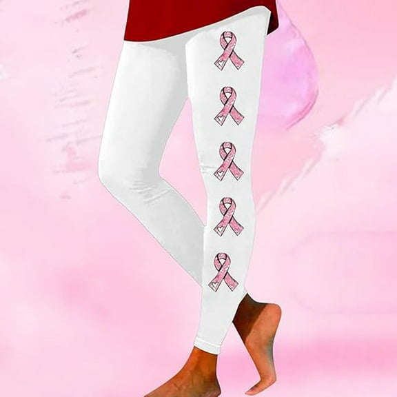Sakmal Stretchy Leggings Women High Waisted White Running Soft Yoga Pants Full Athletic Breast Cancer Leggings