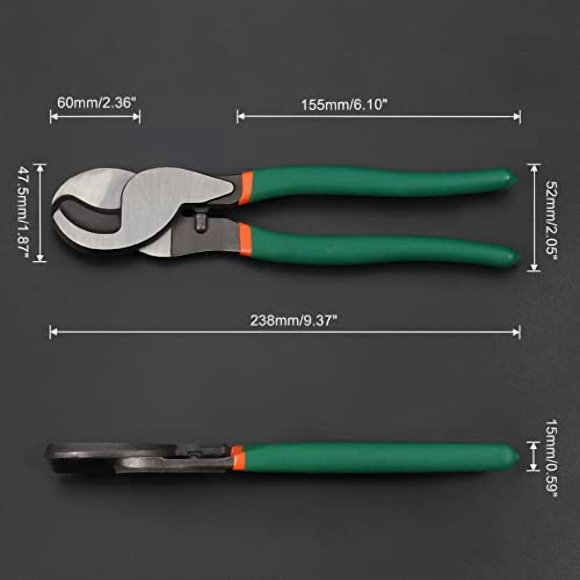 9 Inches Cable Cutter Pliers High Leverage Cable Cutter with Green PVC Handle Heavy Duty Electrical Wire Cutters for Aluminum Copper Communication Cables