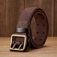 thumbnail image 5 of 3.8CM Vintage Men's Wide Belt Male Cowhide Real Genuine Leather Double Prong Buckle Handmade Strap Fashion Jeans Cowboy Belt, 5 of 7