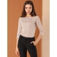 thumbnail image 3 of Blusa Estampado De Pata De Gallo Manga 3/4 Cuello Del Barco Oficina Trabajo Para Mujer Rosa XL, 3 of 6
