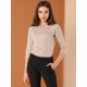 thumbnail image 3 of Blusa Estampado De Pata De Gallo Manga 3/4 Cuello Del Barco Oficina Trabajo Para Mujer Rosa XL, 3 of 6
