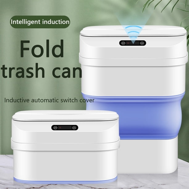 Cubo de Basura Inteligente y Escalable con Tapa Automática, 8L/17.5L, Sin Contacto, Inalámbrico, con Sensor de Movimiento, Plegable y Portátil para Coche.