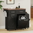 thumbnail image 6 of DTTRA 47.2" Farmhouse Kitchen Island with Drop Leaf, Kitchen Storage Island with Removable Side Racks, Two Drawers, Rolling Kitchen Cart on Wheels with Towel Rack, for Home, Kitchen, Dining Room, 6 of 10