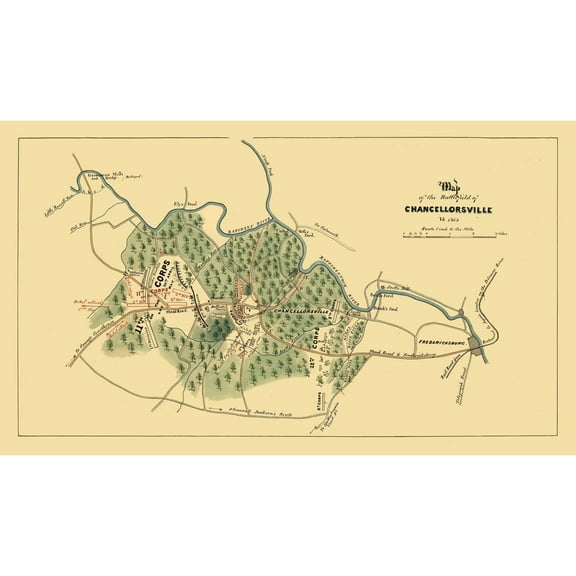 Historical Civil War Map - Chancellorsville Virginia - 1863 - 39.60 x 23 - Vintage Wall Art