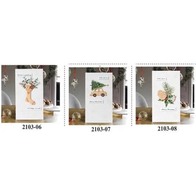 Tarjeta de Navidad de madera cortada con láser, tarjeta de visita de Feliz Navidad blanca, adorno de madera, tarjeta de mensaje, 3 piezas