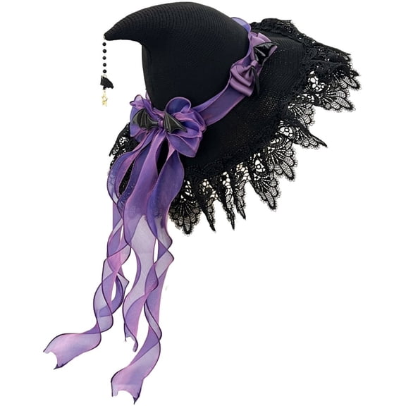 Slccxzc Gothic Lace Witch Hat for Halloween, Lolita Bow Lace Princess Hat Witch Cap Spooky Party Hat for Adults