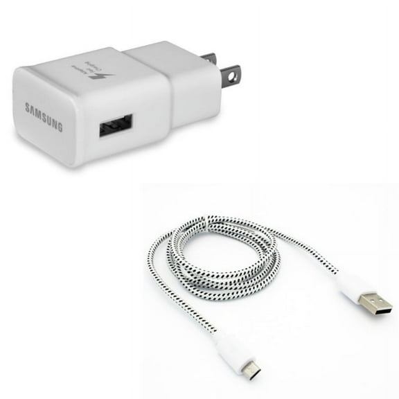 Adaptive Fast Home Charger w MicroUSB 10ft USB Cable V7E for Samsung Galaxy Sky, S7 S6 S5, Sport (SM-G860P) Mini S4 Mega SPH-L600 J7 Sky Pro SGH-M819, V (2017) J3 V, Prevail LTE Grand Prime