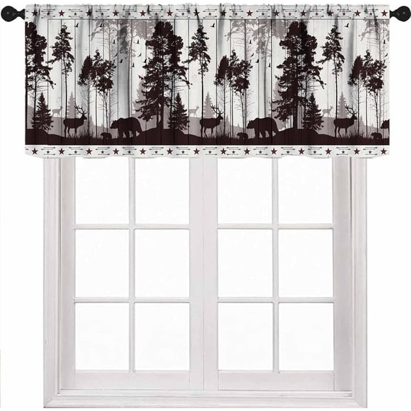 Rustic Deer Valance Curtains for Kitchen,Farmhouse Hunting Elk Country Camouflage Forest Woodland Wildlife Bear Elk Cabin Lodge Window Treatments for Bedroom Living Room 1 Piece,54x18 Inch