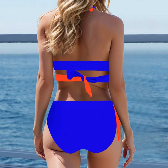iTNHFP Womens Cover Up Swimwear Women High Waisted Bikini Sets Swimsuits Color Block Two Piece Drawstring Bathing Suit