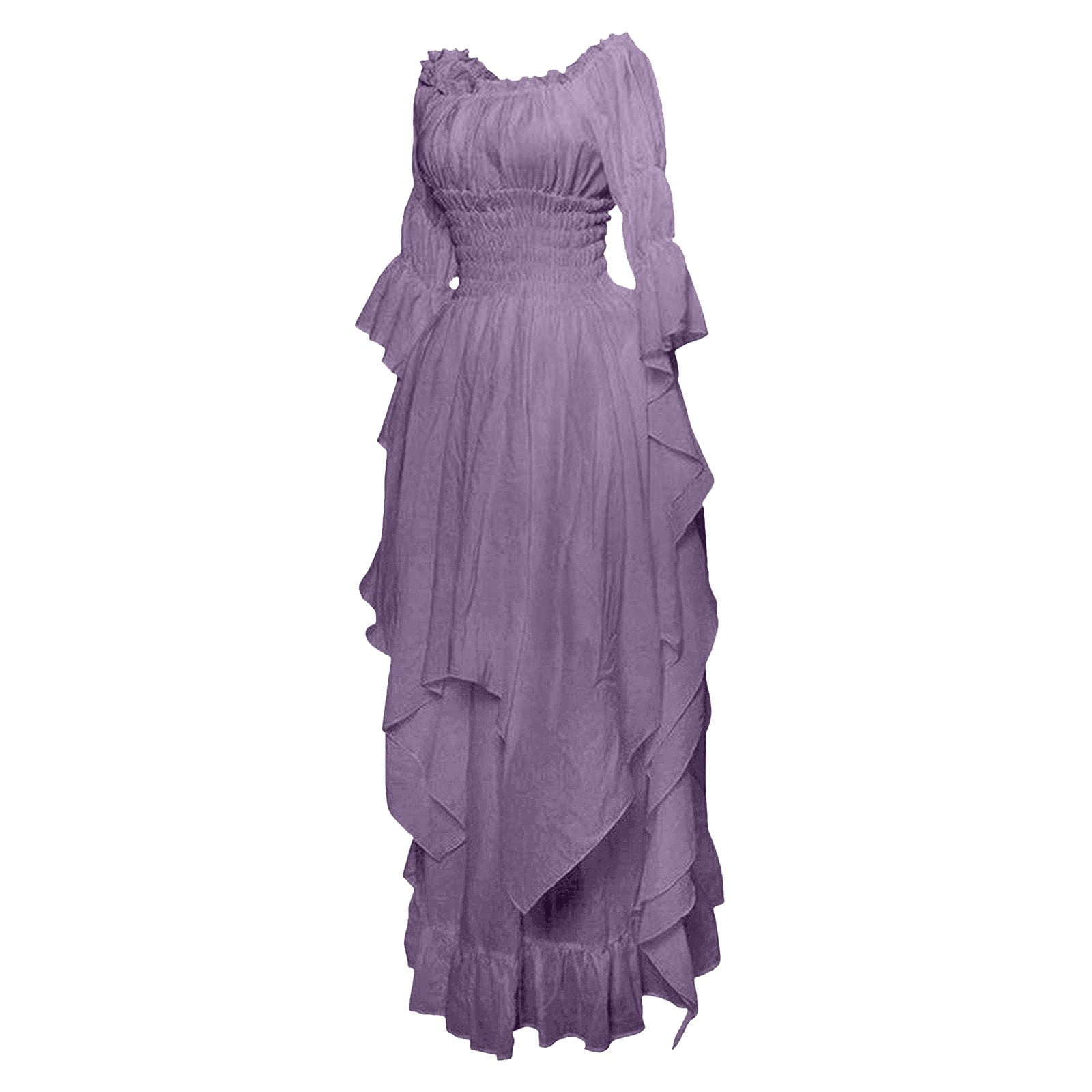 Dagegui Renaissance Dress for Women Cotton Linen Medieval Victorian Dress Long Sleeve One Shoulder Tunic Dress Plus Size Halloween Costumes Purple L