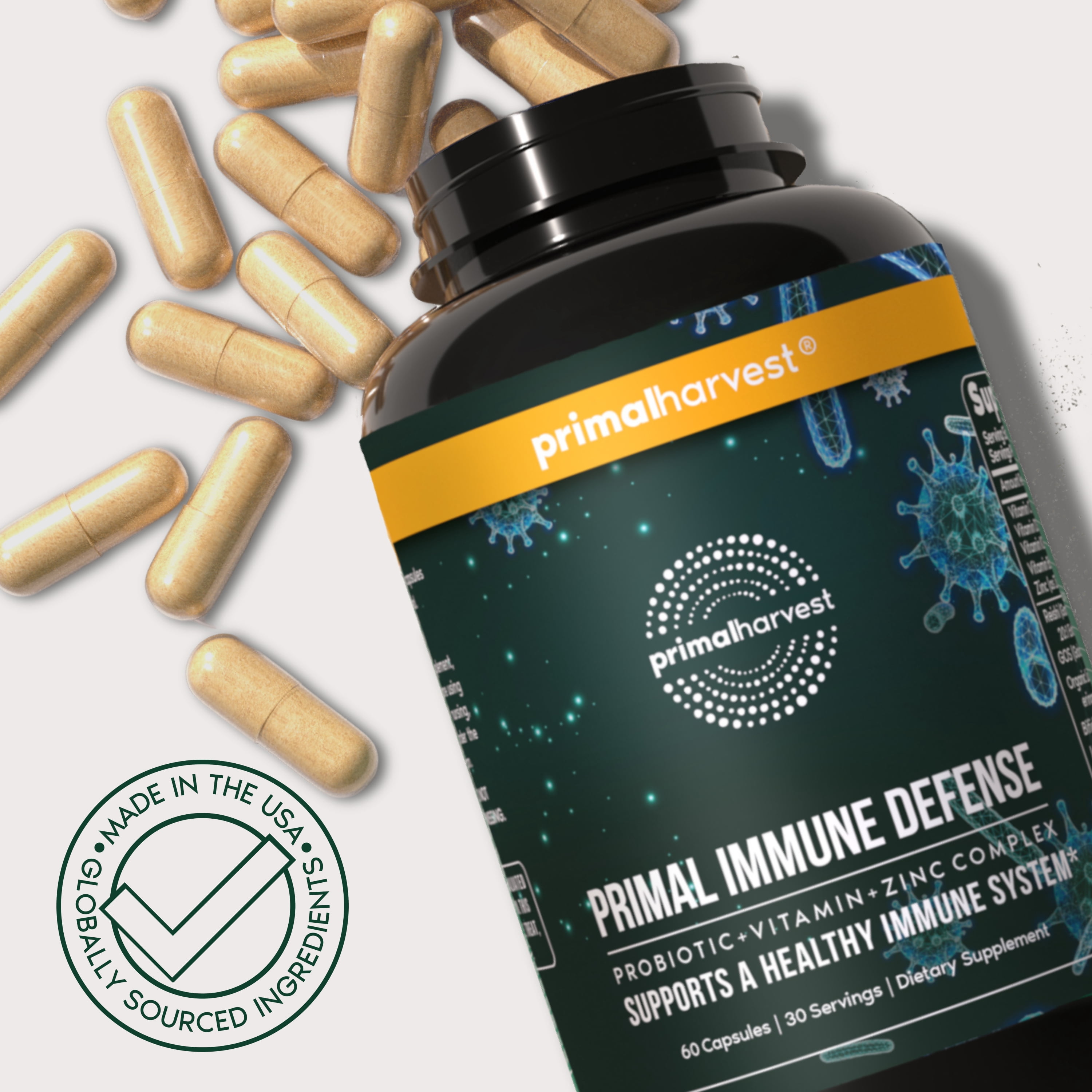 Primal Harvest Primal Immune Defense 10-in-1 Immune Support Supplement, 60 Capsules