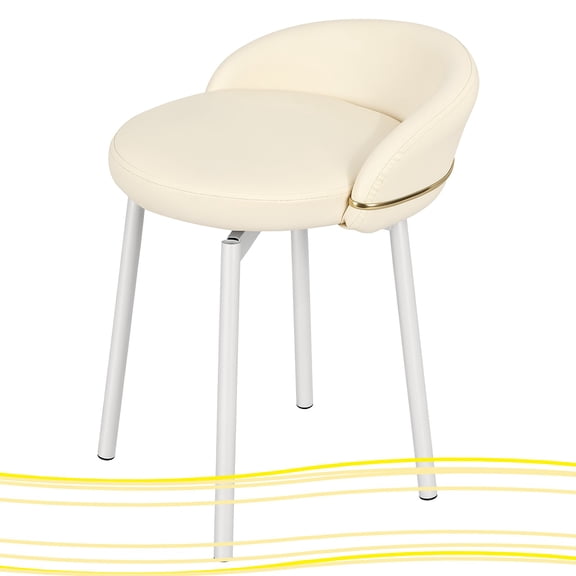 AurumEdge Cute Vanity Chair with Gold Bese, Makeup Desk Chair with Low Back for Small Space, Leather Modern Vanity Stool for Bedroom Dress Room, White(Rotatable)