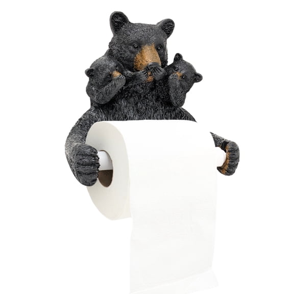 Rustic Triple Bear Toilet Paper Holder – Wall-Mounted Bathroom Decor with Black Bear Resin Figurine – Functional Cabin, Lodge, Home Accessory – Decorative Gift for Nature & Wildlife Lovers