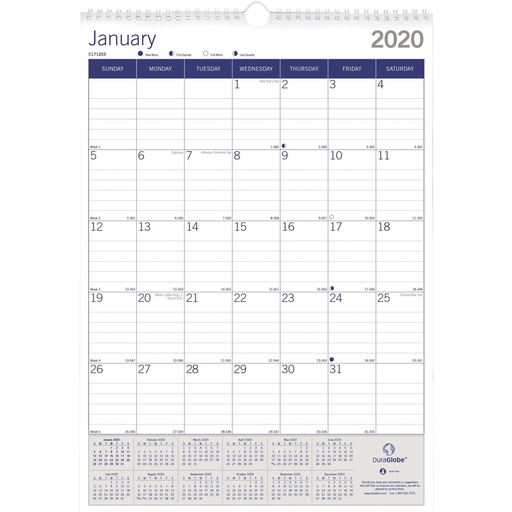 Rediform Monthly Wall Calendar, 12'x17', White - REDC171203