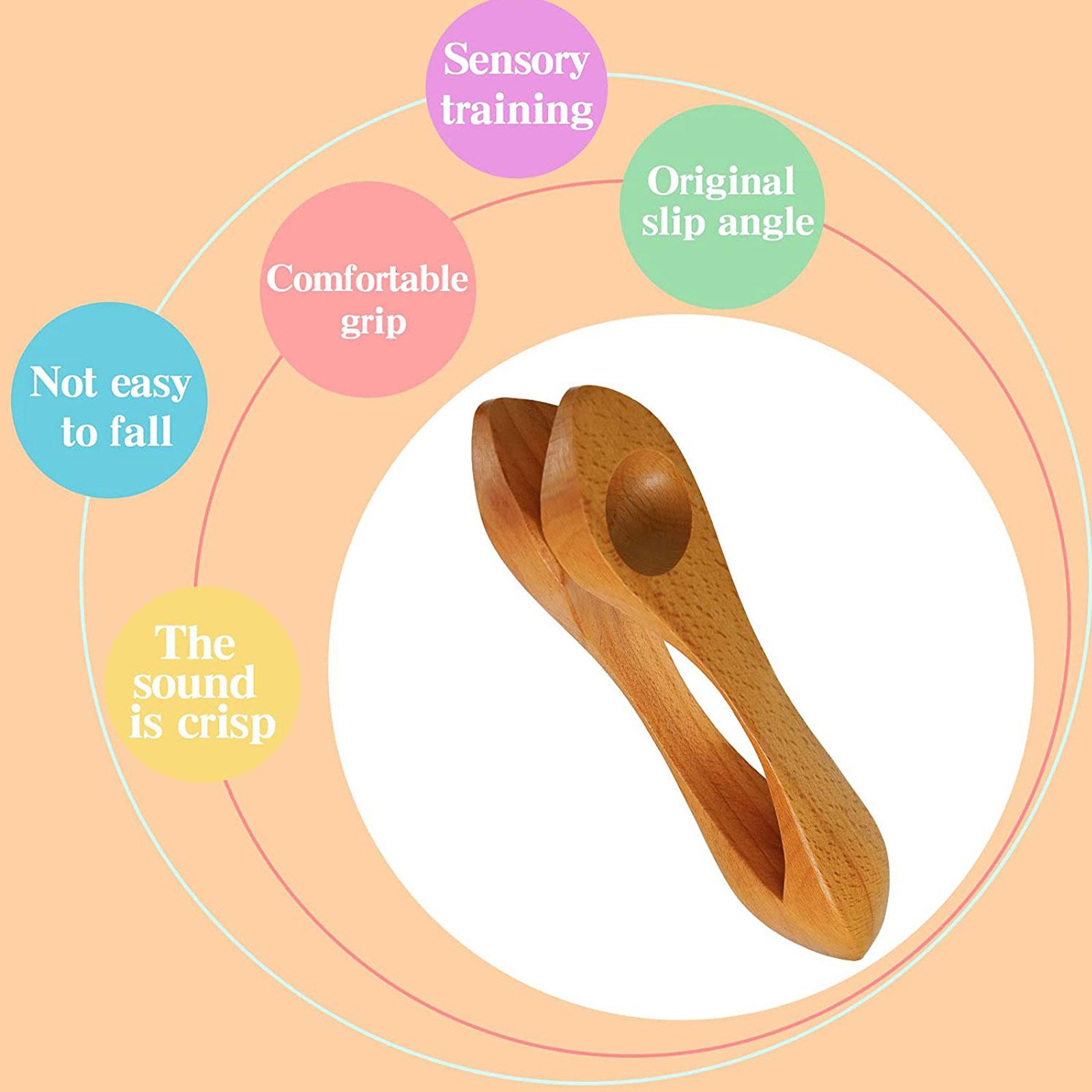 2 Pieces Wooden Musical Spoons Folk Percussion Instrument Natural Wood Musical
