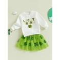 thumbnail image 4 of Toddler Baby Girls 2Pcs Spring Outfits 6 12 18 24 Months 2T 3T 4T Long Sleeve Letter Embroidery Sweatshirt + Tulle Skirt Set Baby Clothes, 4 of 9