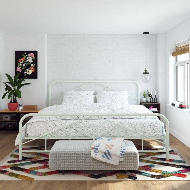 Novogratz Francis Farmhouse Metal Bed King Frame Dusty Green Com Novogratz Francis Farmhouse Metal Bed, Farmhouse King Bed Frame With Headboard
