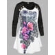 thumbnail image 2 of Camiseta Estampado Floral Color Bloque Rosegal Mangas largas de talla grande, 2 of 5